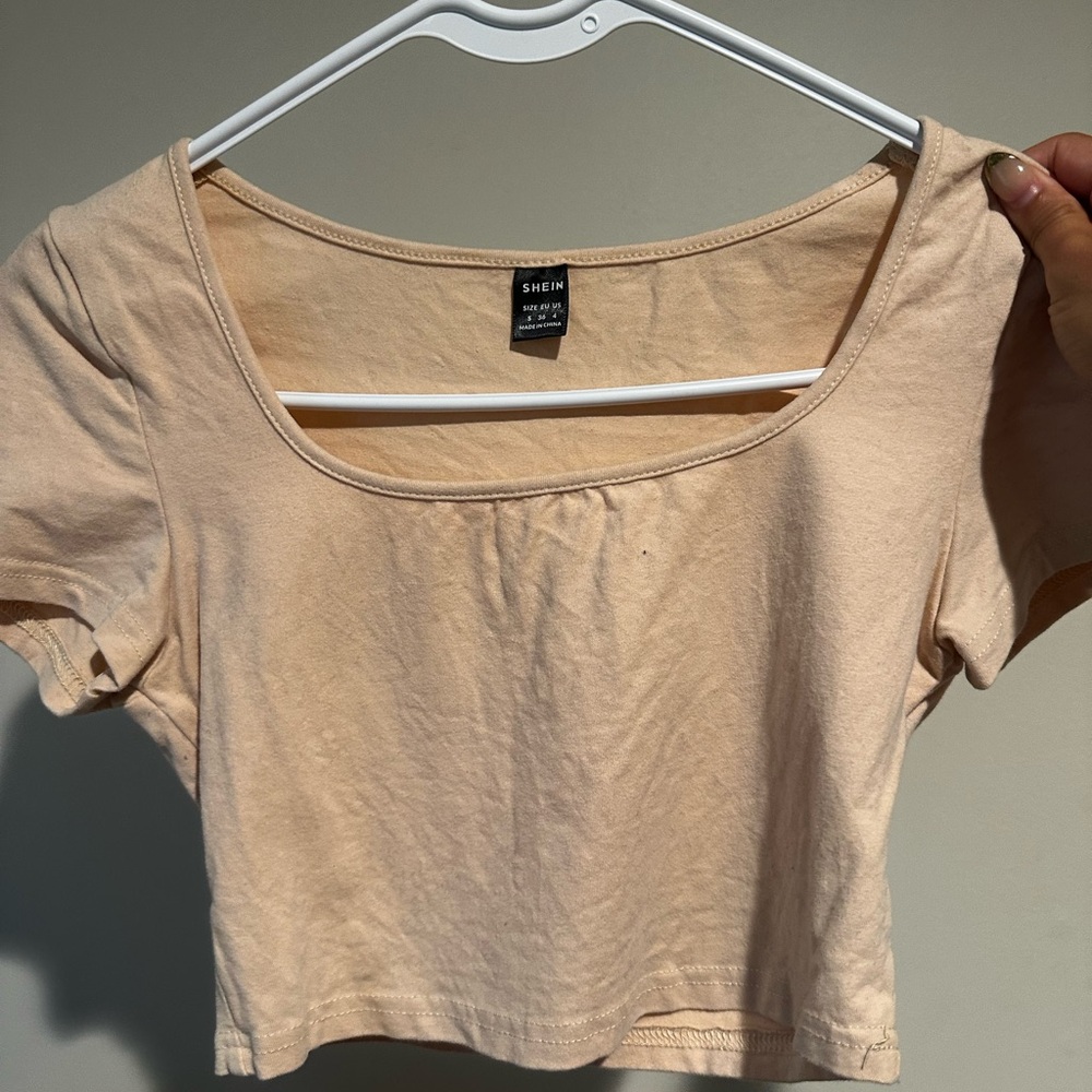 SHEIN Tan Fitted Crop Blouse with Square Neckline